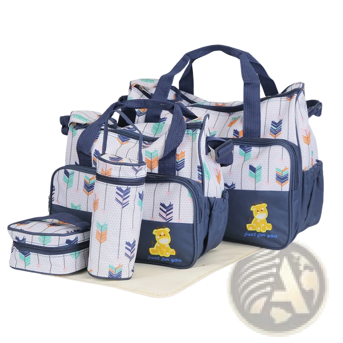 5 Piece Patterned Baby Diaper Bag Set with Travel Accessories
