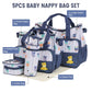 5 Piece Patterned Baby Diaper Bag Set with Travel Accessories