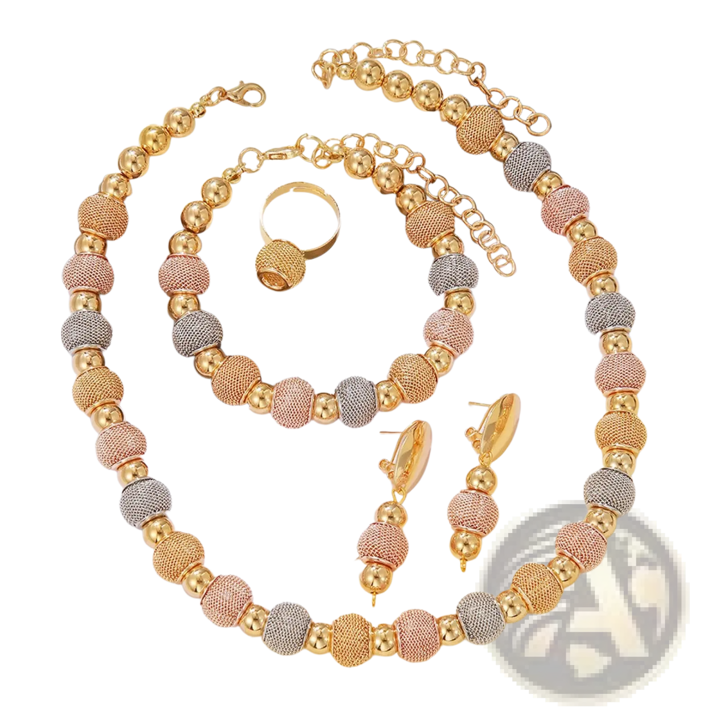 5-piece Tri-tone Metallic Beaded Jewelry Set