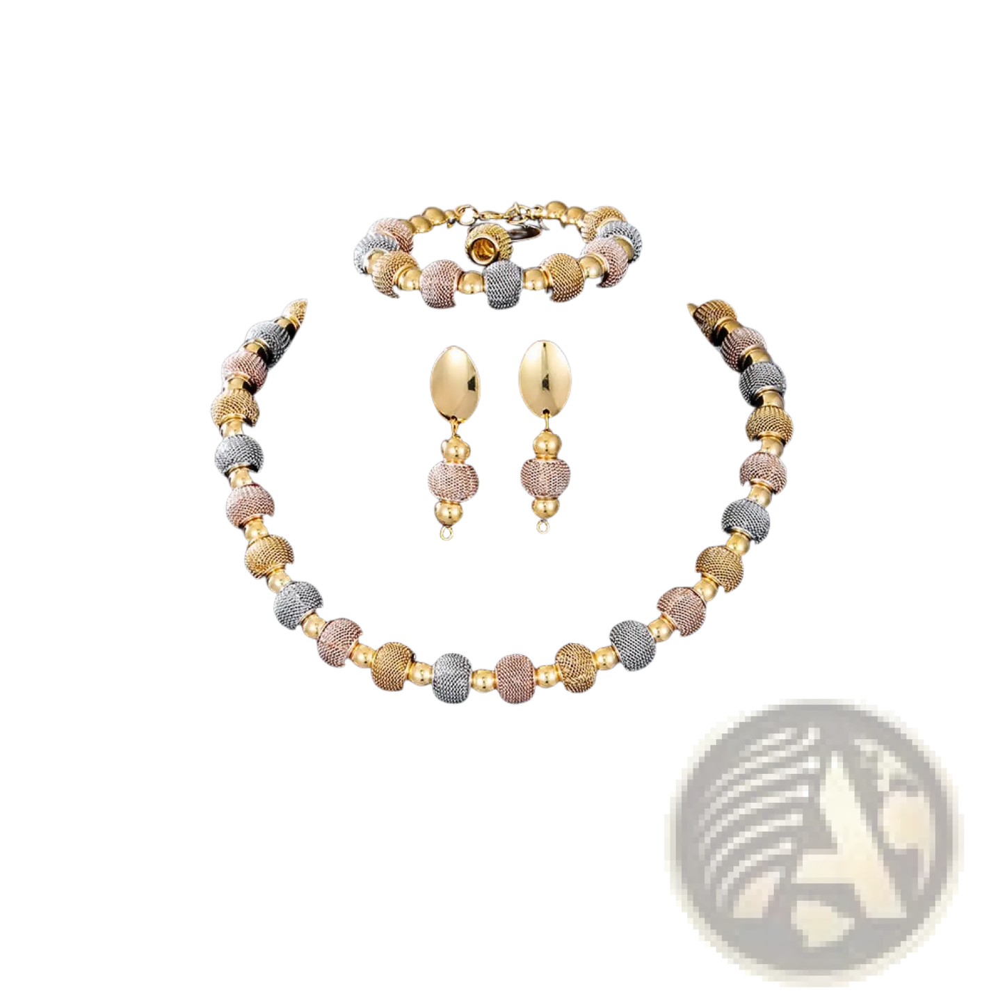 5-piece Tri-tone Metallic Beaded Jewelry Set