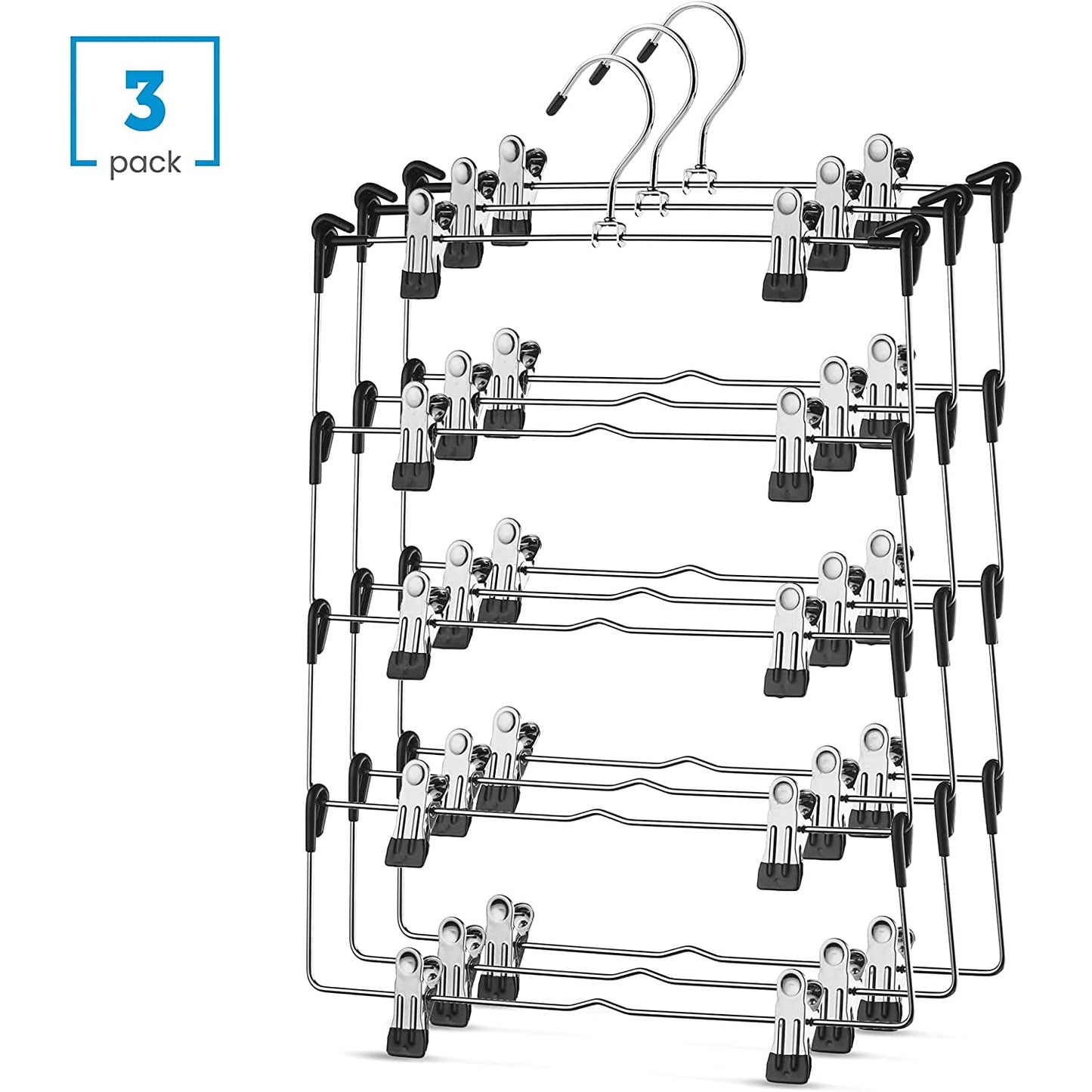 Cabides para saia de 5 camadas com clipes - pacote com 3 