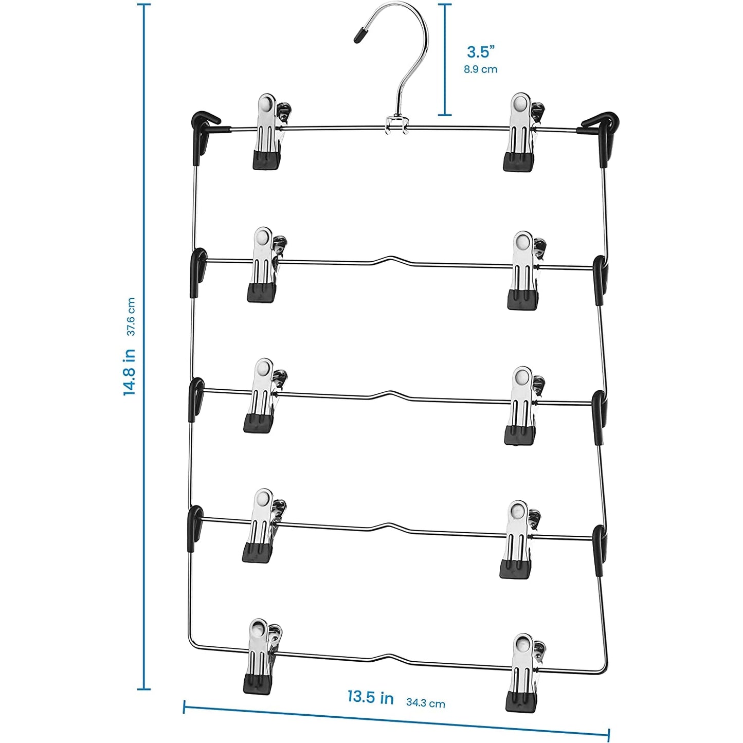 Cabides para saia de 5 camadas com clipes - pacote com 3 