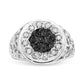 .925 Sterling Silver 1/4 Cttw White and Black Treated Diamond Halo Cluster Ring for Men (I-J Color, I3 Clarity) - Size 10