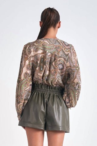 Elan - Paisley Bubble Sleeve Top