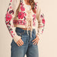 &Merci - Floral Knit Tie-front Cropped Sweater Cardigan