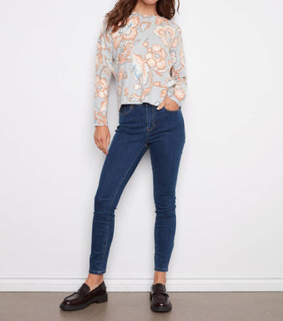 Charlie B - Crew Neck Printed Long Sleeve Sweater