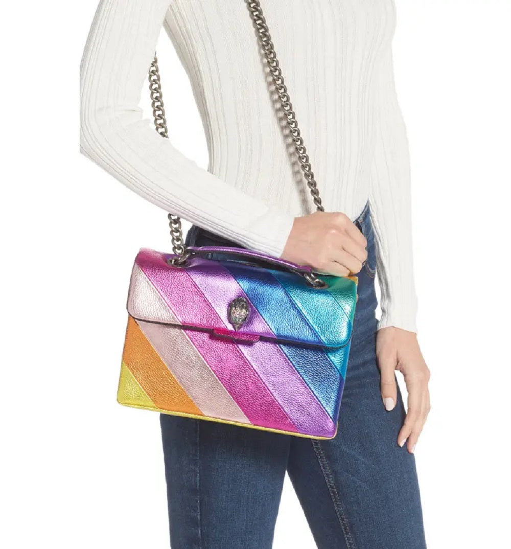 Bolsa transversal feminina Kurt Geiger Rainbow Shop Kensington de couro rosa tamanho regular