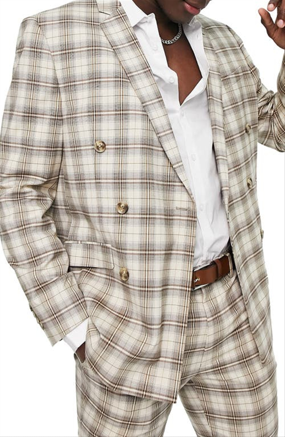 Jaqueta xadrez trespassada Topman, cor bege, tamanho 38