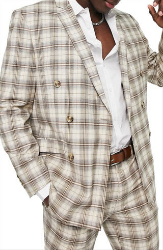 Jaqueta xadrez trespassada Topman, cor bege, tamanho 38