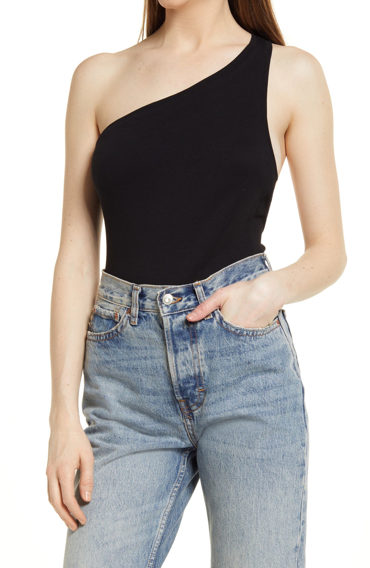 Topshop Body de um ombro só, preto, tamanho grande