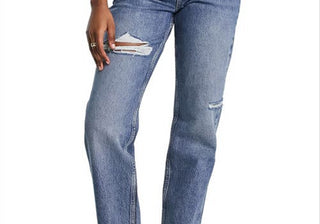 Calça jeans rasgada Topshop Brixton, azul médio, tamanho 30x28