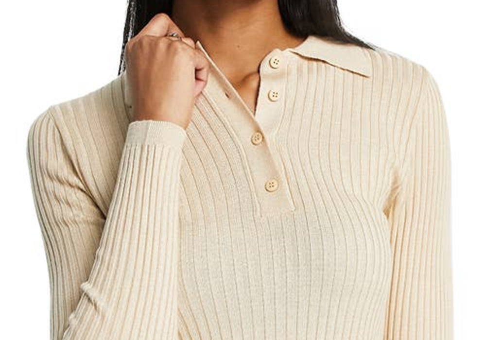 topshop-womens-stone-rib-long-sleeve-polo-size-x-large