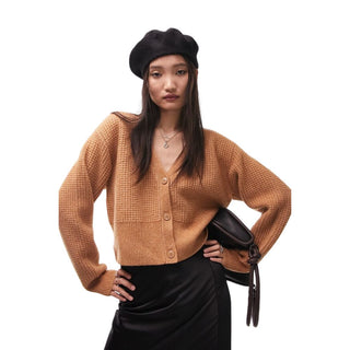 Cardigan curto de malha waffle camelo Topshop feminino