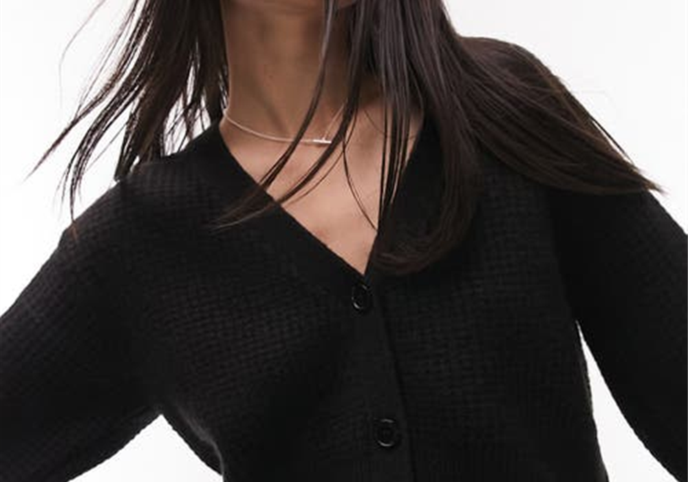 Cardigan curto de malha waffle Topshop, preto, tamanho extrapequeno