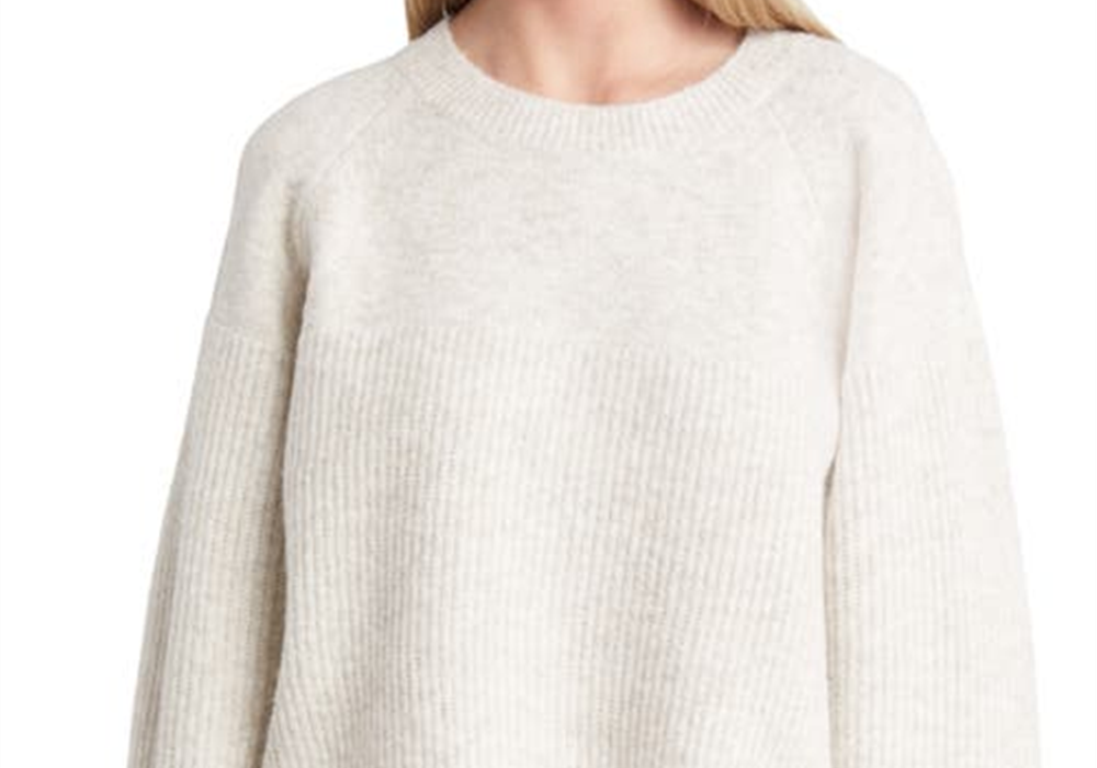 Topshop Suéter Cropped Manga Balão com Ponto Misto Cinza