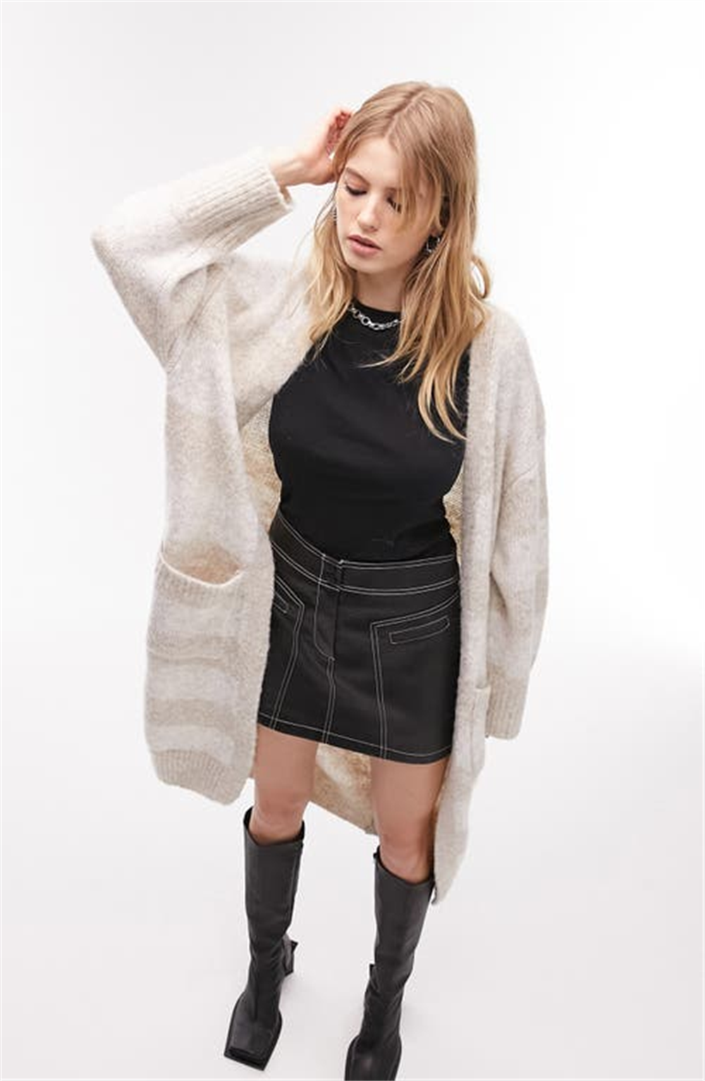 topshop-womens-beige-block-stripe-cardigan-size-x-small