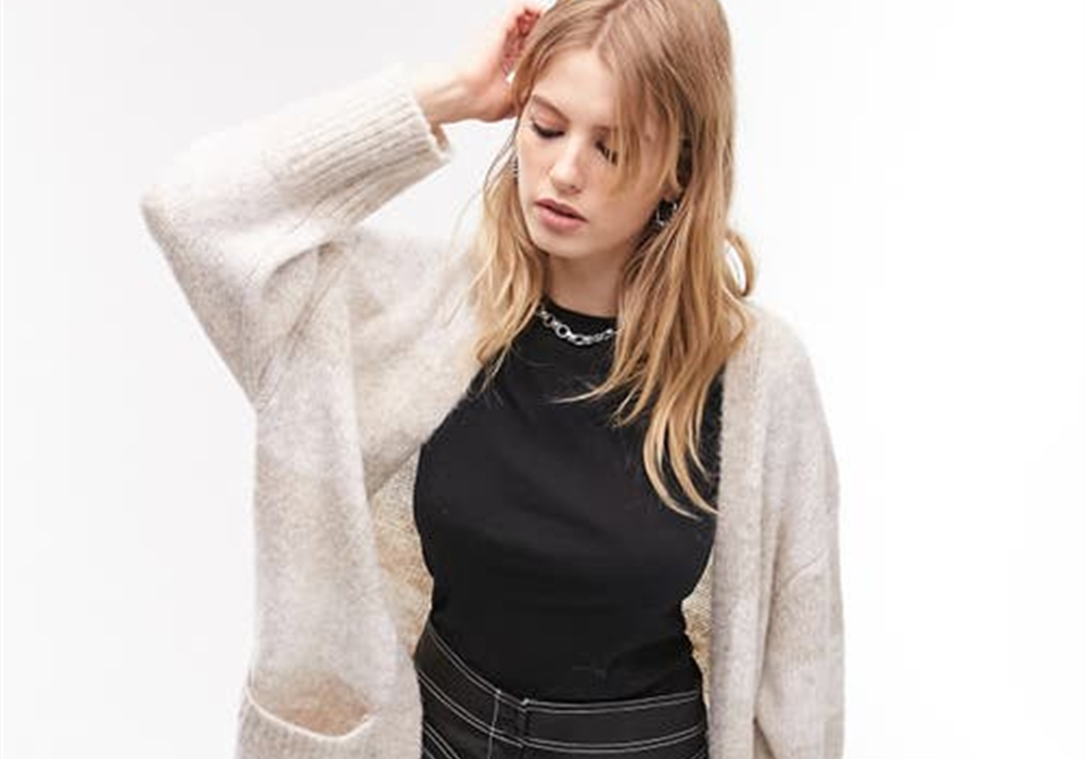 topshop-womens-beige-block-stripe-cardigan-size-x-small