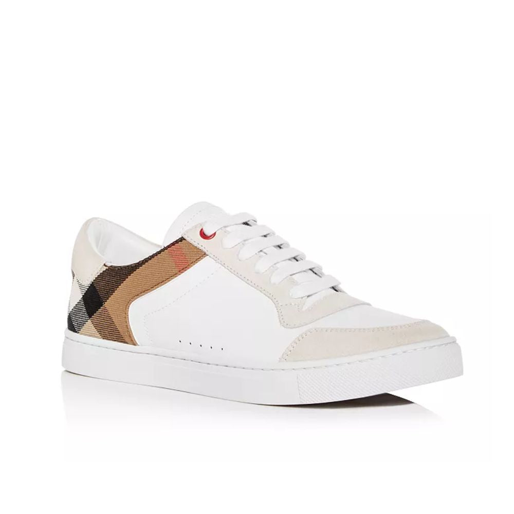 Tênis cano baixo masculino Burberry Reeth Check Trim, branco, tamanho 42