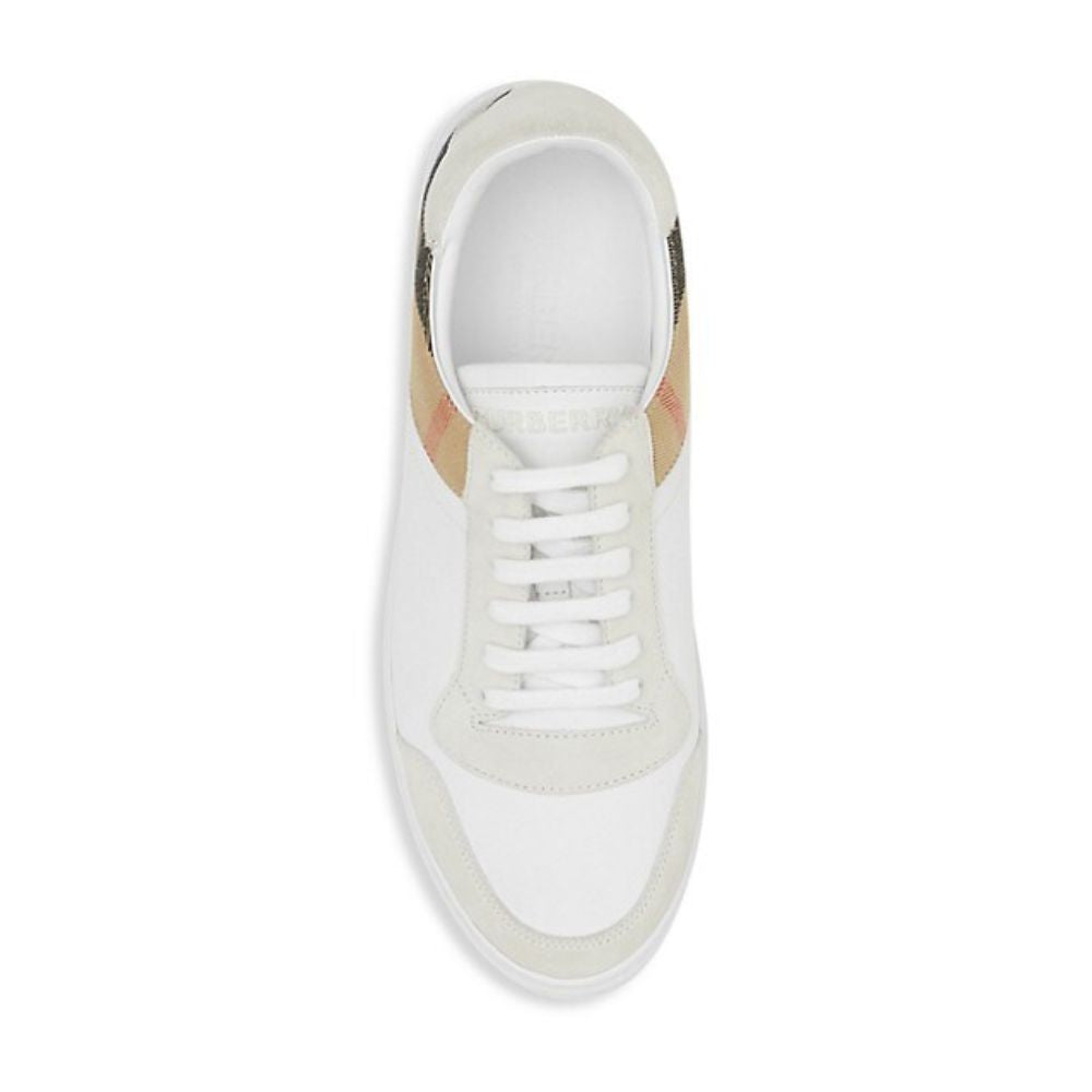 Tênis cano baixo masculino Burberry Reeth Check Trim, branco, tamanho 42
