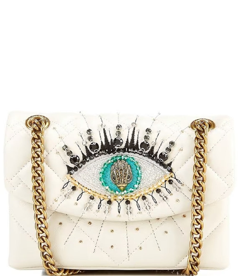 Bolsa transversal feminina de couro Kurt Geiger London, tamanho marfim, tamanho regular