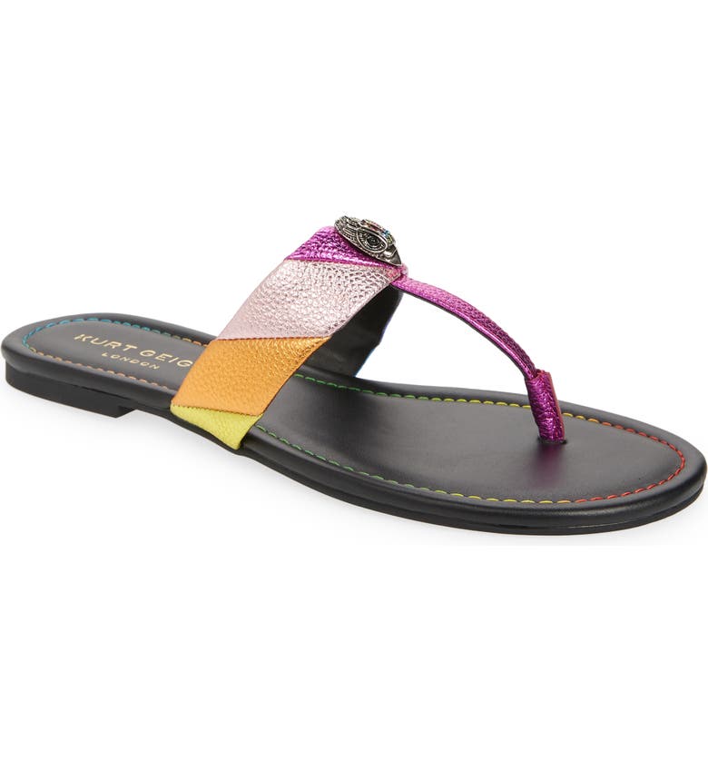 Sandália feminina Kurt Geiger London Kensington T-Strap, preta, tamanho 7,5