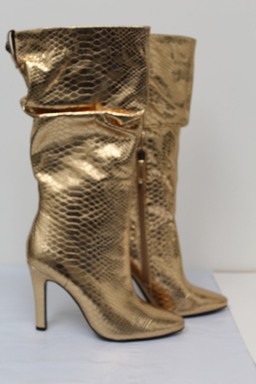Kurt Geiger London Botas de Salto Alto Shoreditch Snake com Relevo para Mulheres, Amarelas, Tamanho 11