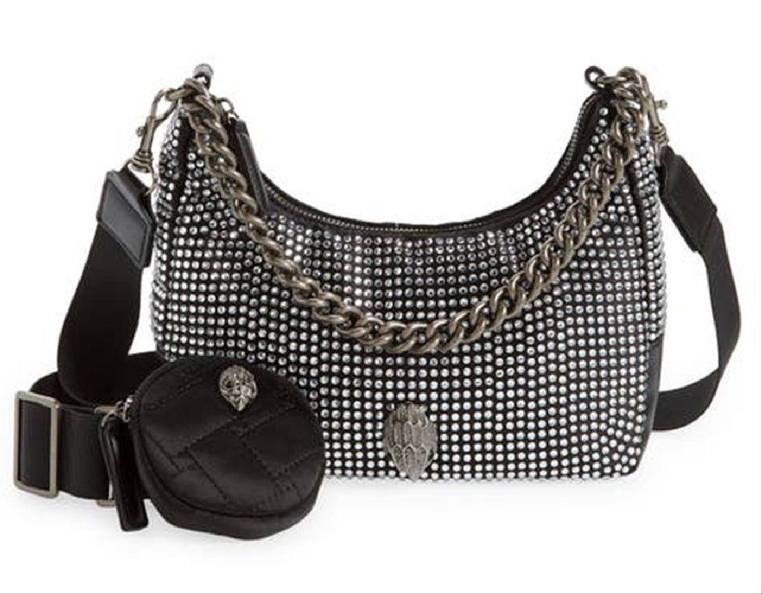 Bolsa transversal feminina Kurt Geiger London com strass, preta, tamanho regular