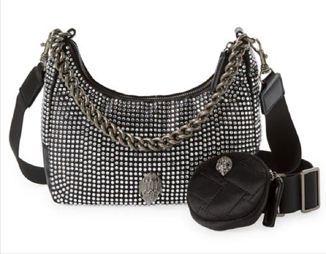 Bolsa transversal feminina Kurt Geiger London com strass, preta, tamanho regular