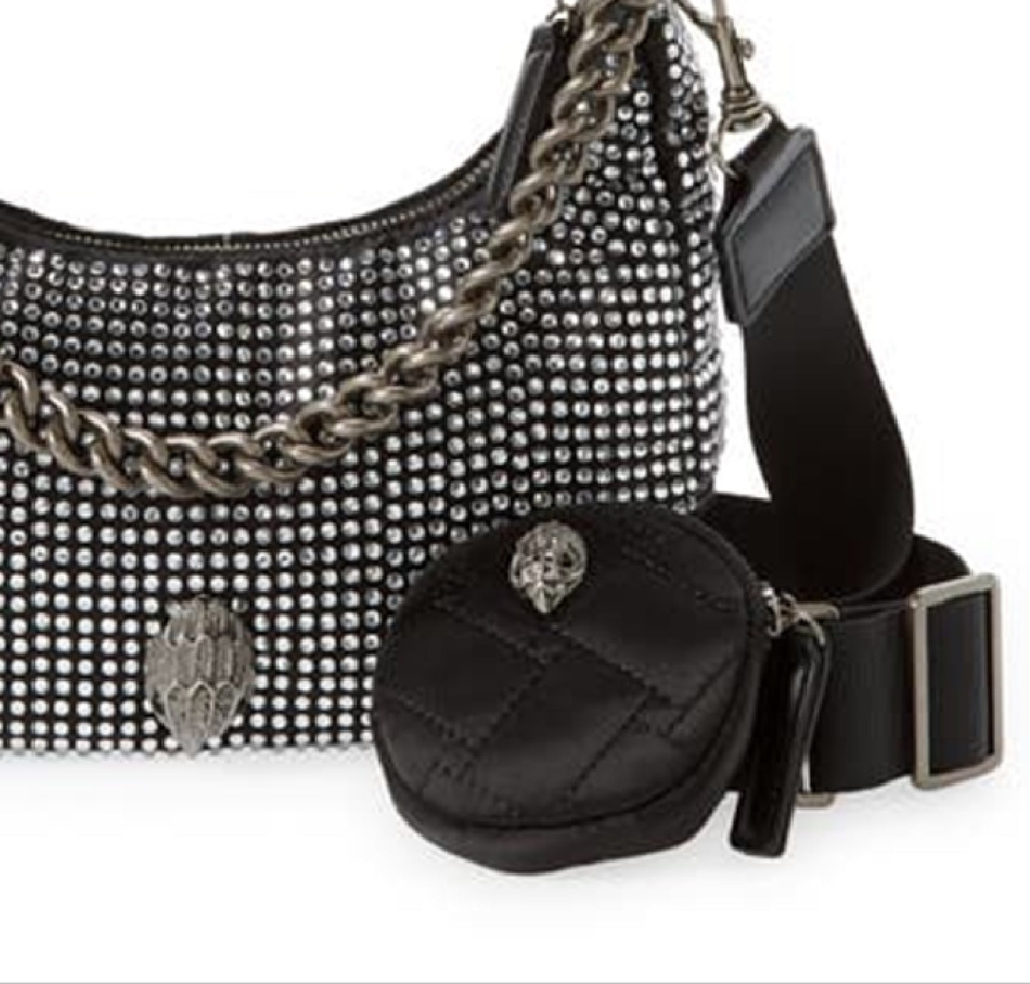 Bolsa transversal feminina Kurt Geiger London com strass, preta, tamanho regular
