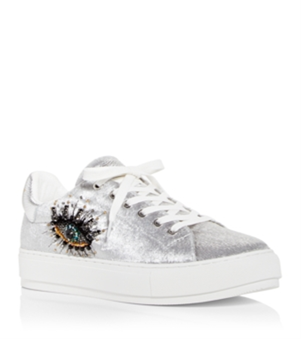 Tênis plataforma feminino Kurt Geiger London Laney Eye com detalhes prateados, tamanho 8 M