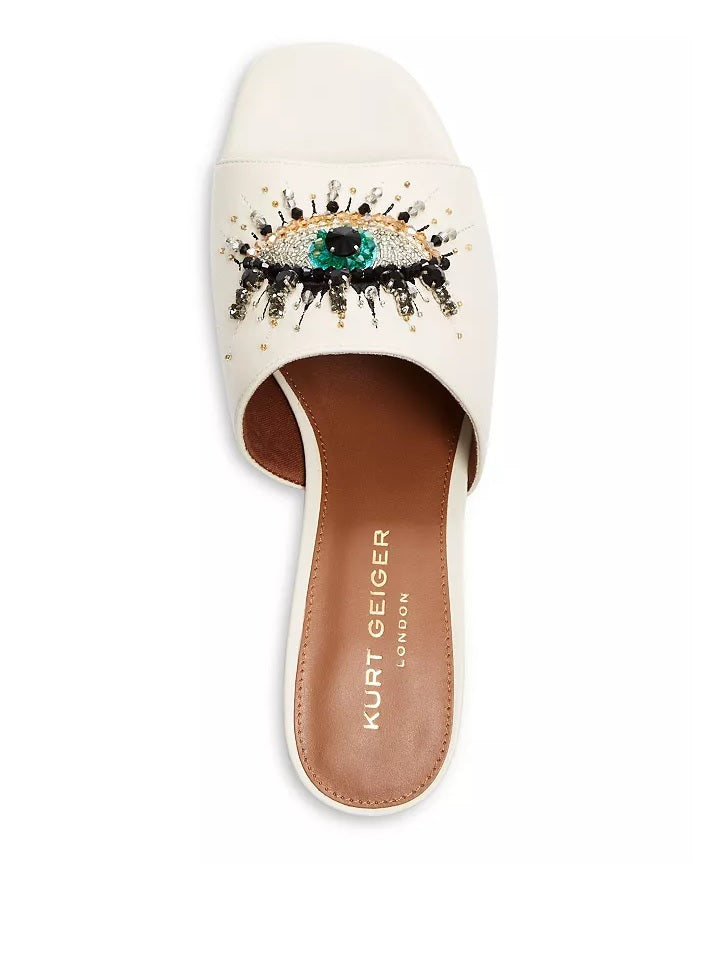 Kurt Geiger London Olive Eye Slide Sandália Feminina Branca Tamanho 7