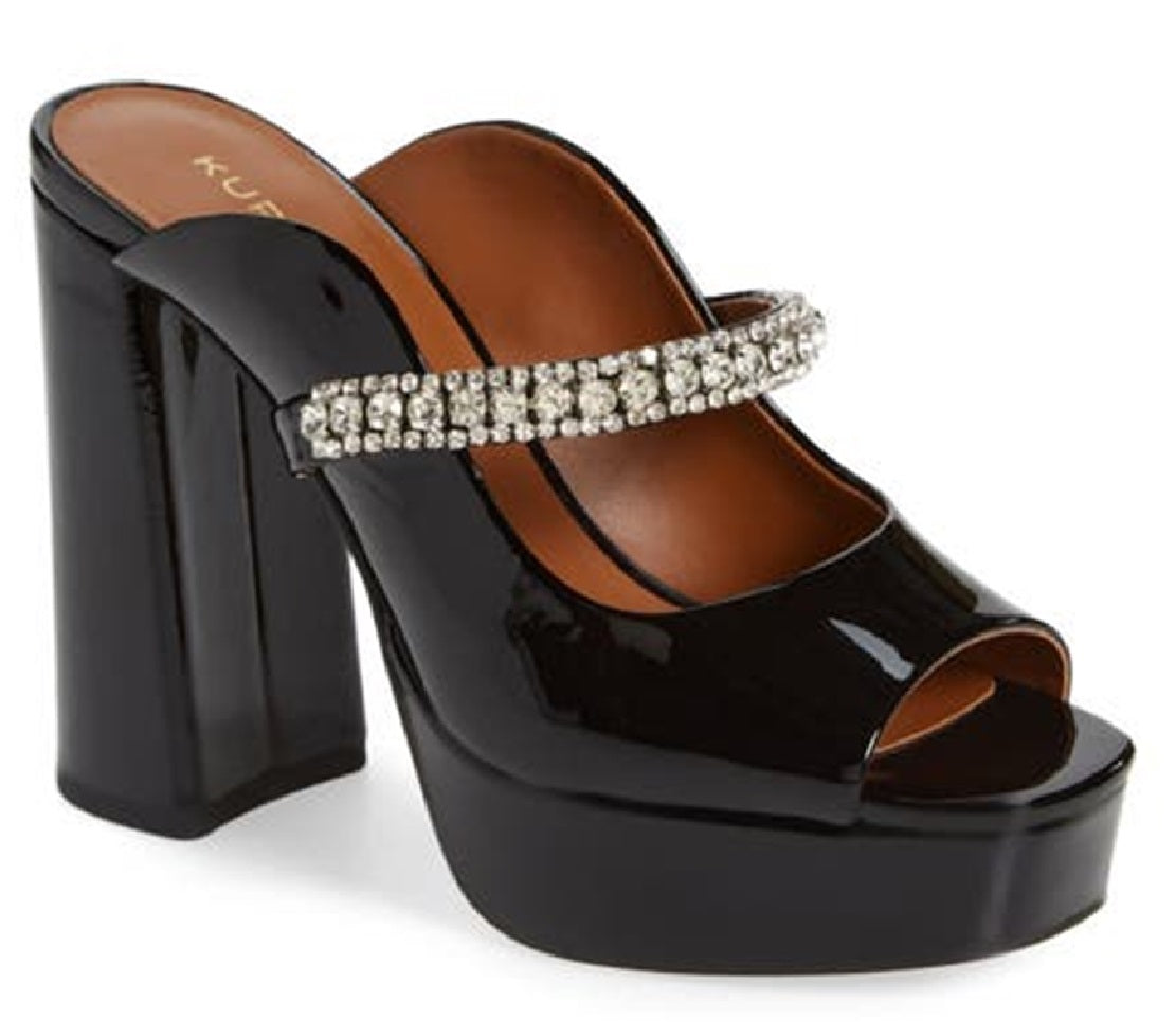 Kurt Geiger London Sandália Duke Plataforma Peep Toe Feminina Preta Tamanho 9,5