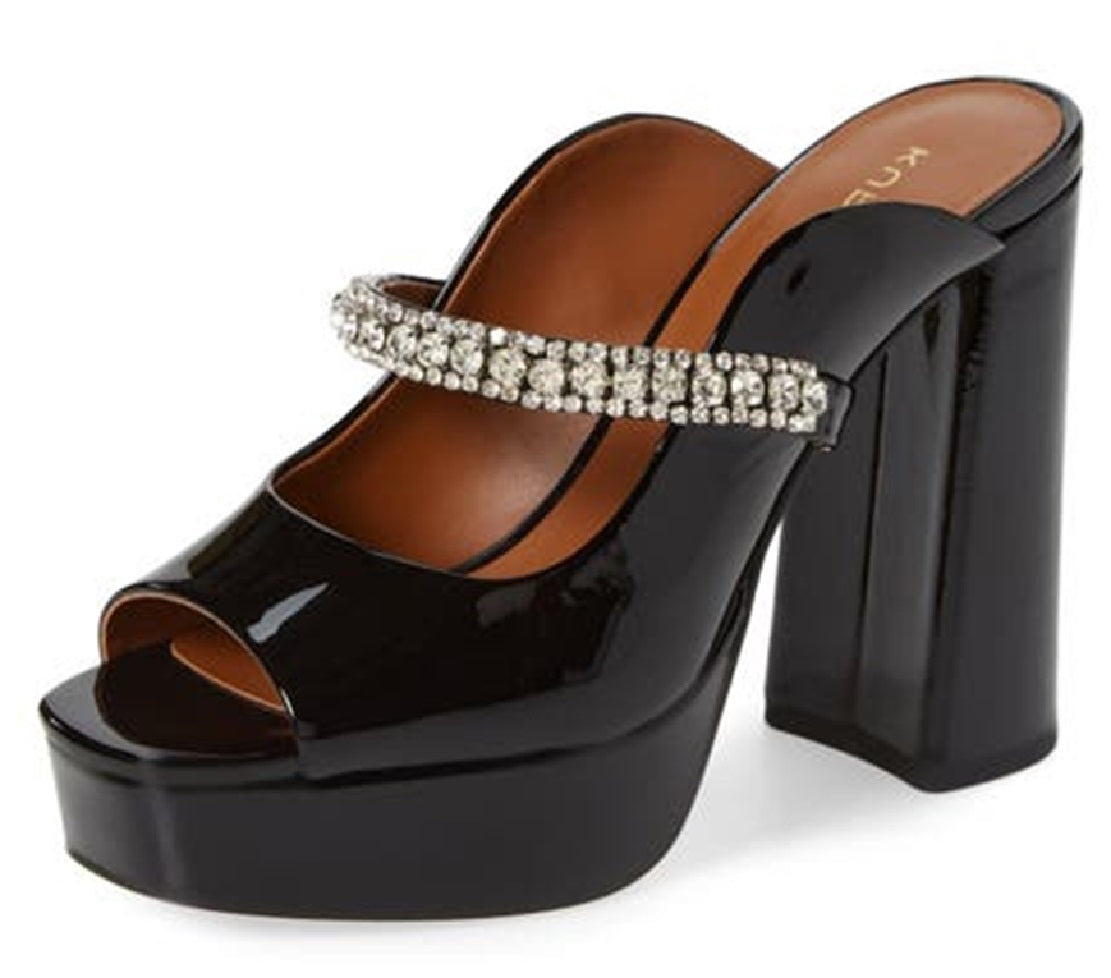 Kurt Geiger London Sandália Duke Plataforma Peep Toe Feminina Preta Tamanho 9,5