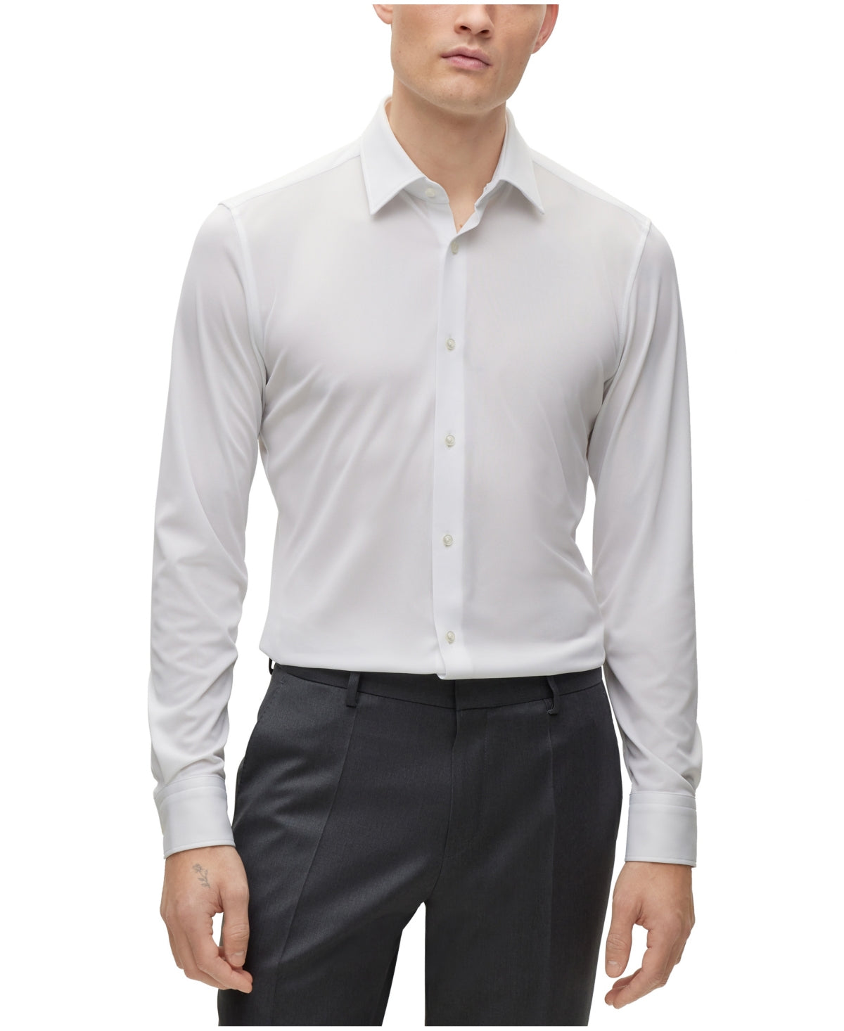 Camisa masculina de malha elástica de desempenho slim fit Boss by Hugo Boss, branca, tamanho 16 x 32-33 pol.