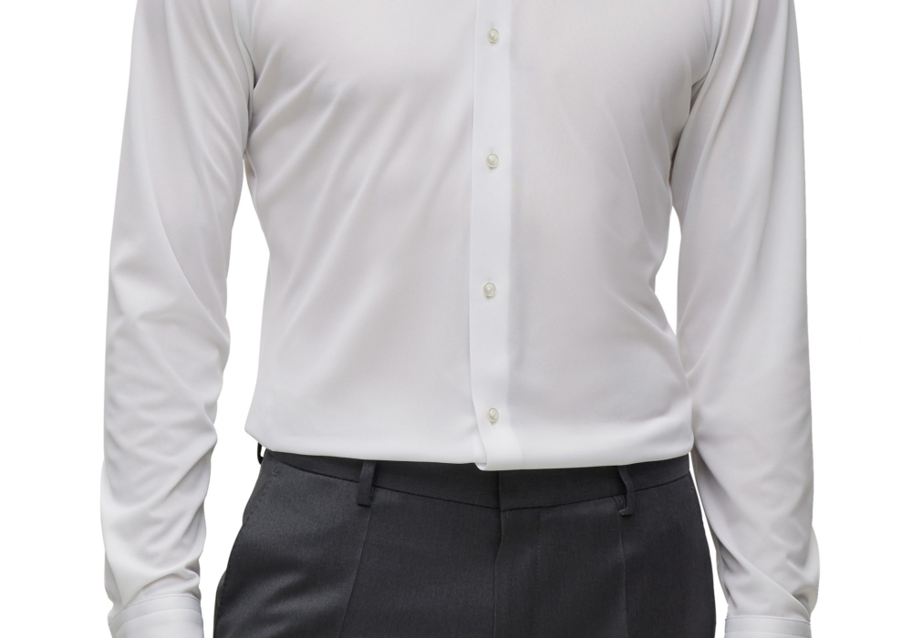 Camisa masculina de malha elástica de desempenho slim fit Boss by Hugo Boss, branca, tamanho 16 x 32-33 pol.