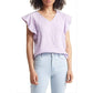 Caslon Women's Large V-Neck Ruffle Sleeve Top - Purple Bloom