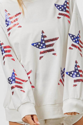 Trendsi - Moletom com estampa de estrela e lantejoulas da bandeira americana BiBi