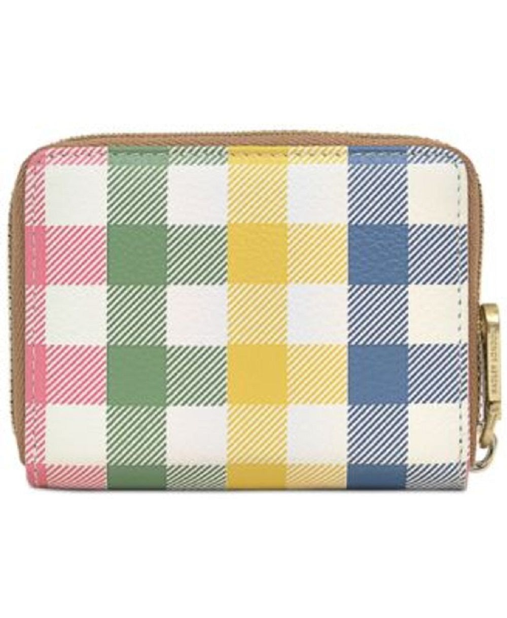 Carteira pequena de couro com zíper Radley London feminina, estampa xadrez, marrom, tamanho 16