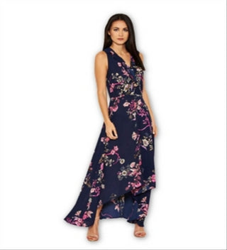 Vestido feminino AX Paris com bainha floral azul, tamanho 8