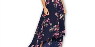 Vestido feminino AX Paris com bainha floral azul, tamanho 8