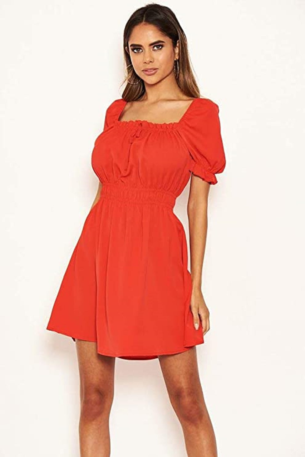 Vestido feminino Ax Paris com babados e decote em V, tamanho 15, vermelho