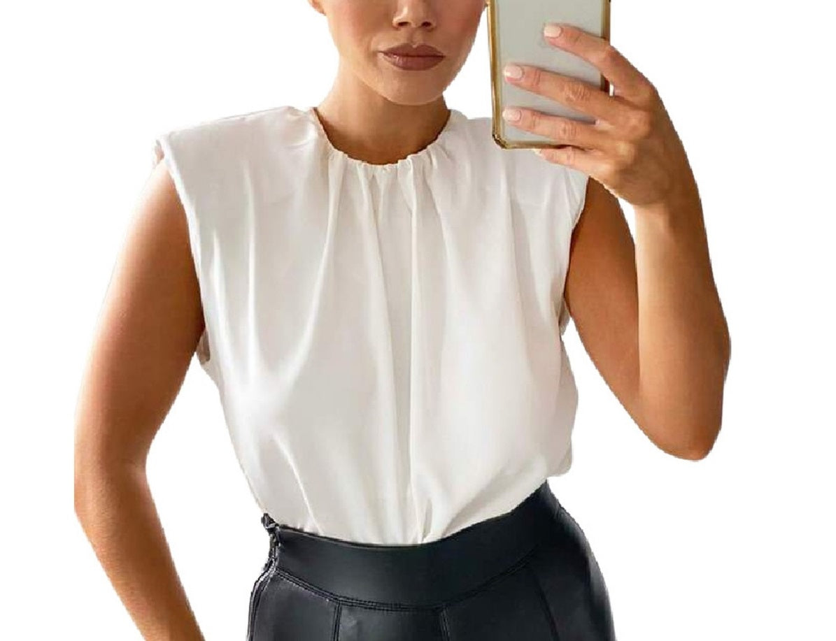 Blusa feminina AX Paris sem mangas com ombros acolchoados, branca, tamanho 8