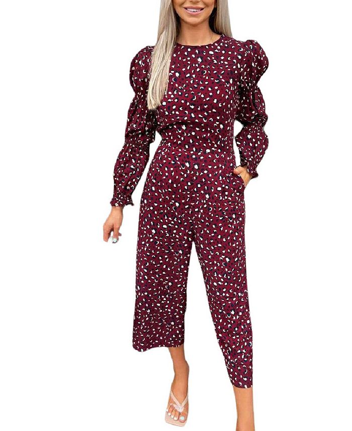 Macacão feminino AX Paris com estampa animal e manga elástica, roxo, tamanho 12