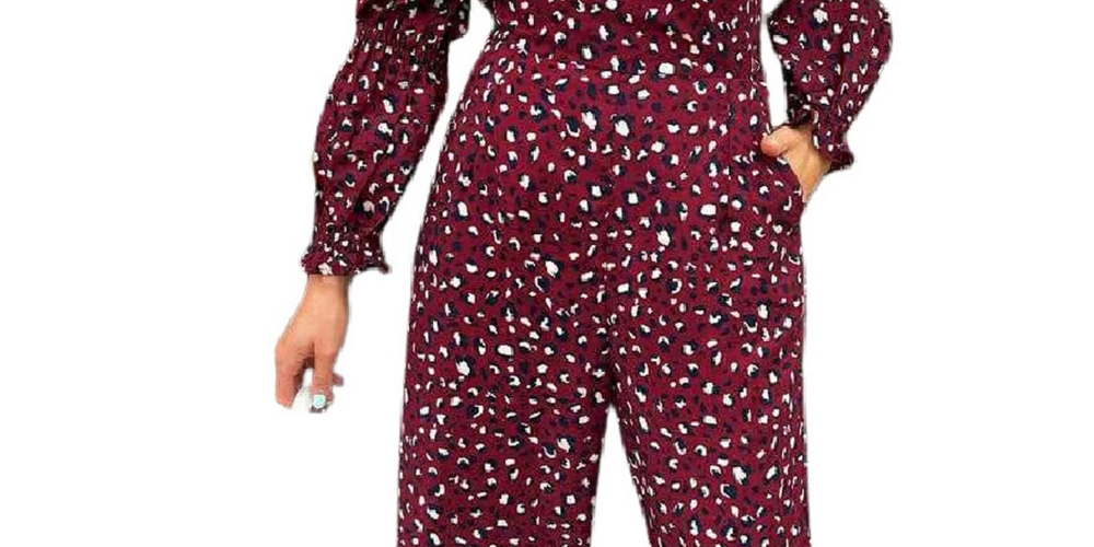 Macacão feminino AX Paris com estampa animal e manga elástica, roxo, tamanho 12