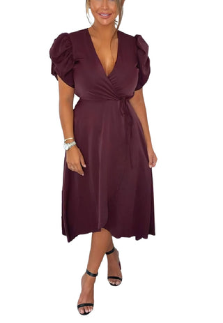 Vestido midi com amarração cruzada AX Paris feminino, roxo, tamanho 13
