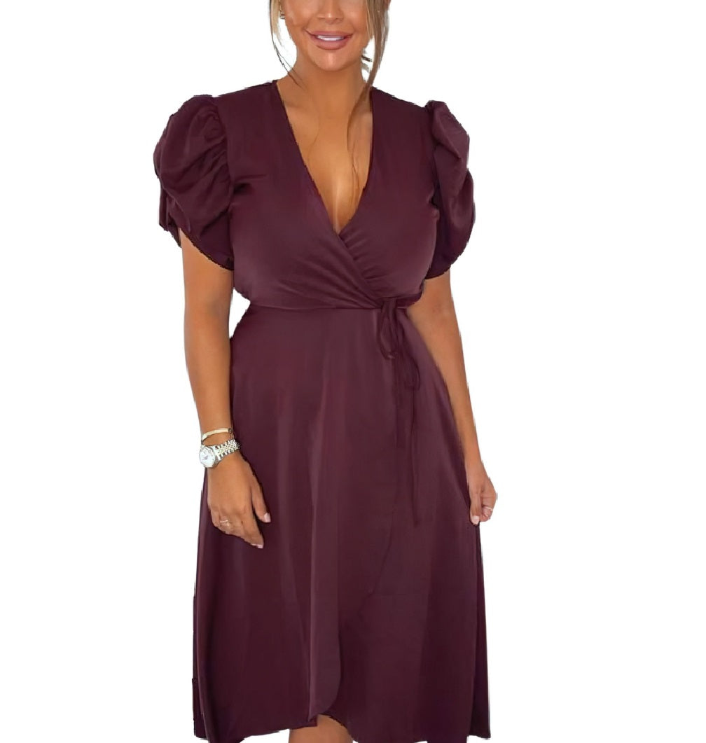 Vestido midi com amarração cruzada AX Paris feminino, roxo, tamanho 13