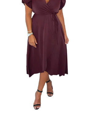 Vestido midi com amarração cruzada AX Paris feminino, roxo, tamanho 13