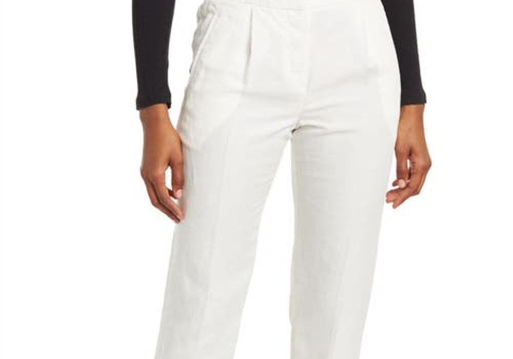 Calça curta plissada Reiss Lilly em linho misto, branca, tamanho 6 EUA