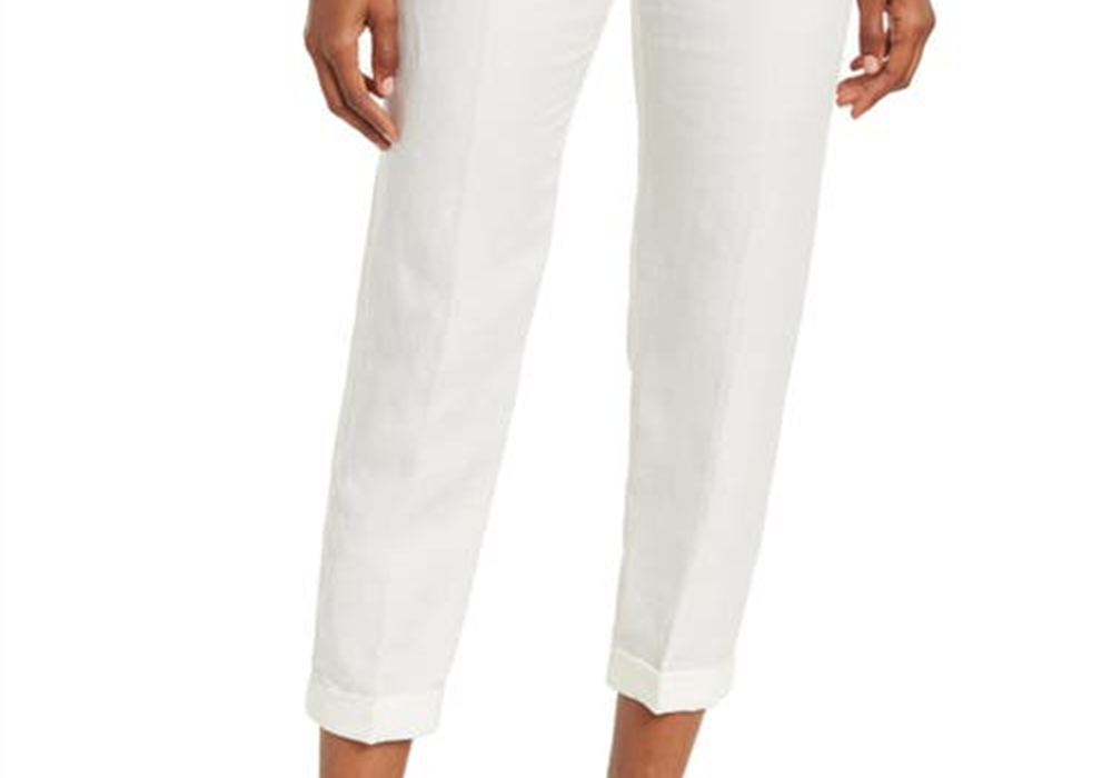 Calça curta plissada Reiss Lilly em linho misto, branca, tamanho 6 EUA