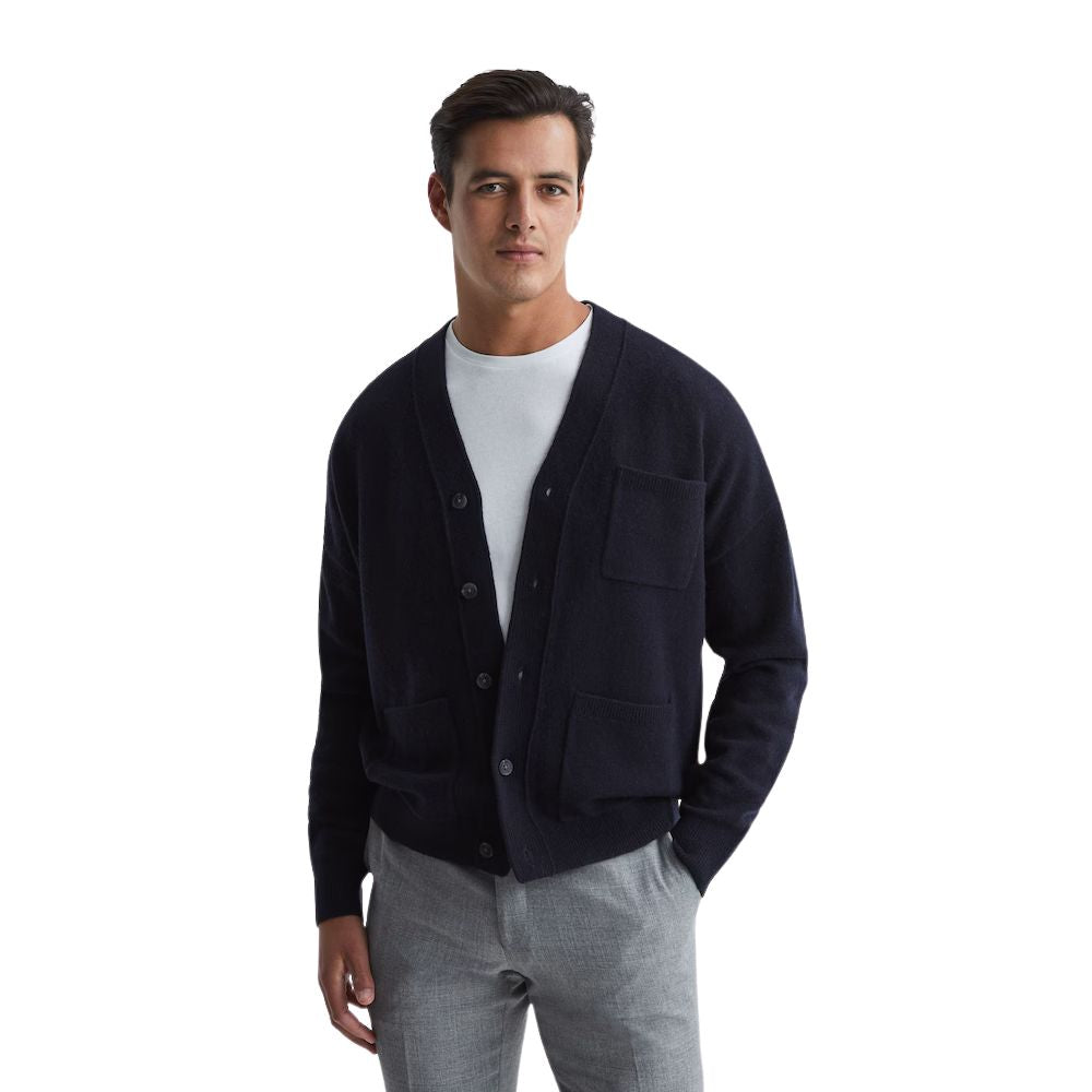 Cardigan de lã Andrews azul marinho masculino Reiss, tamanho médio